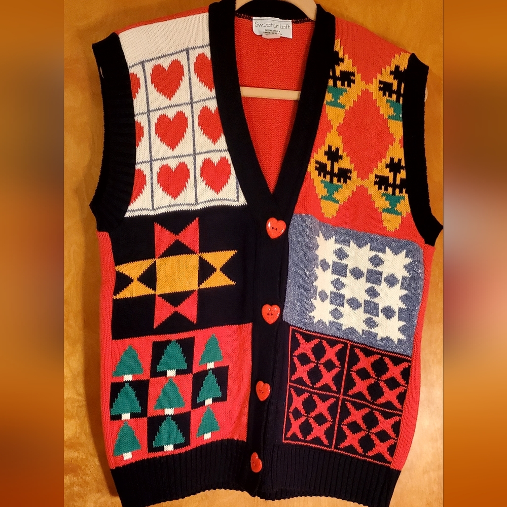 Sweater Loft Holiday Patchwork Sweater Vest, Size Small